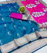blue zari woven art silk saree with blouse