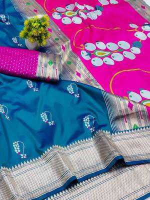 blue zari woven art silk blend saree with blouse 2