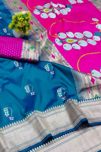 blue zari woven art silk blend saree with blouse