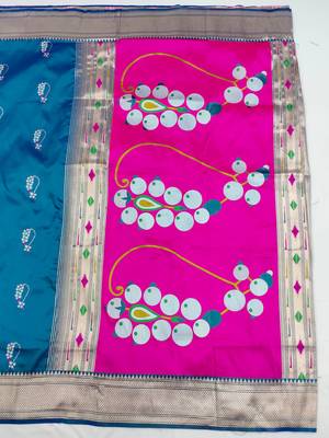 blue zari woven art silk blend saree with blouse 4