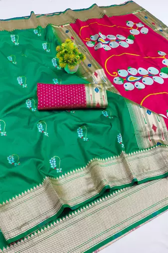 green zari woven art silk saree with blouse