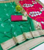 green zari woven art silk saree with blouse