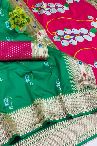 green zari woven art silk blend saree with blouse