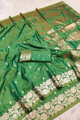 parrot green art silk zari woven saree with blouse