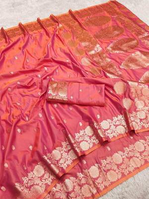 gajri art silk blend zari woven saree with blouse 1