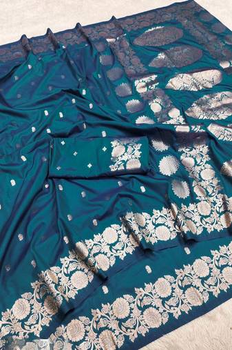 blue art silk zari woven saree with blouse