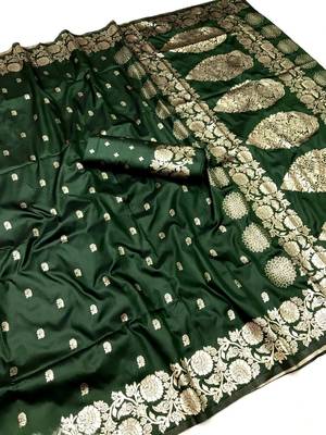dark green art silk zari woven saree with blouse 1