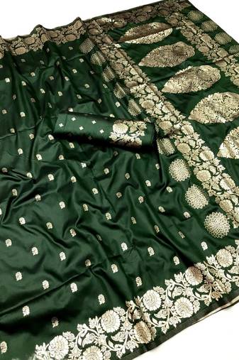 dark green art silk zari woven saree with blouse