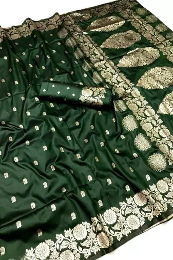 dark green art silk zari woven saree with blouse