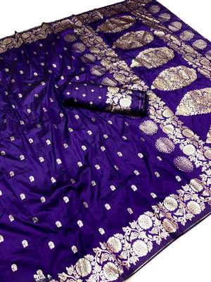 purple art silk blend zari woven saree with blouse 1