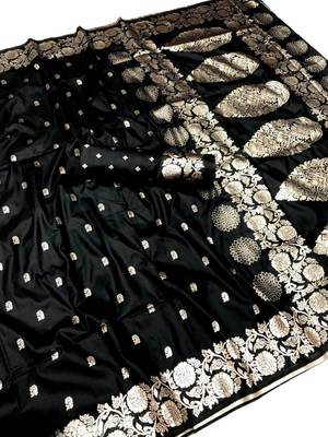 black art silk blend zari woven saree with blouse 1