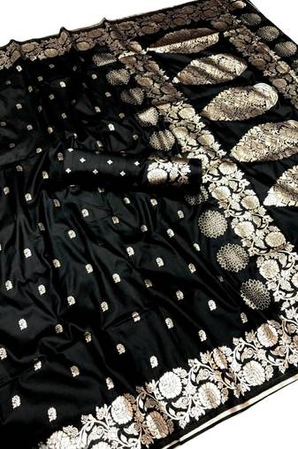 black art silk zari woven saree with blouse