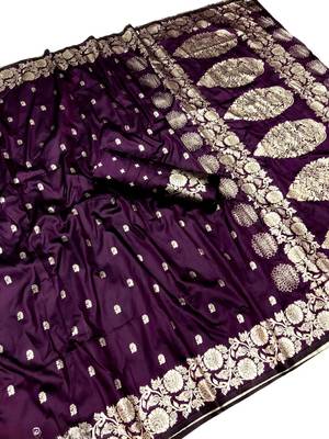 wine art silk blend zari woven saree with blouse 1
