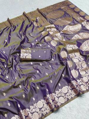 lavender art silk blend zari woven saree with blouse 1