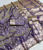 lavendor art silk zari woven saree with blouse