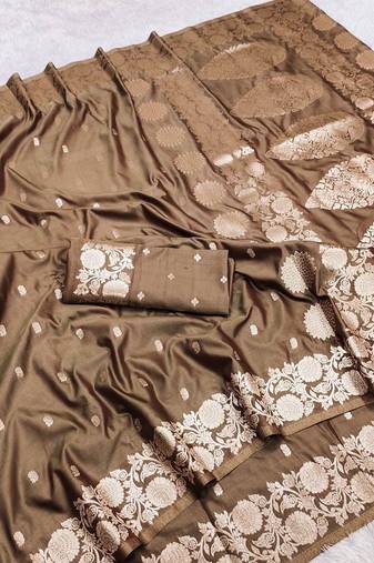 brown art silk zari woven saree with blouse