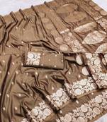 brown art silk zari woven saree with blouse