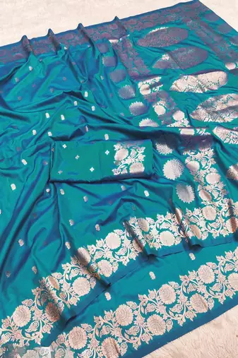 light blue art silk zari woven saree with blouse