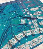 light blue art silk zari woven saree with blouse