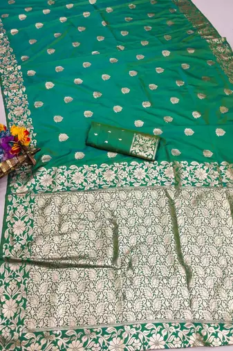 pista green art silk zari woven saree with blouse