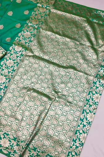 Pista green art silk blend zari woven saree with blouse