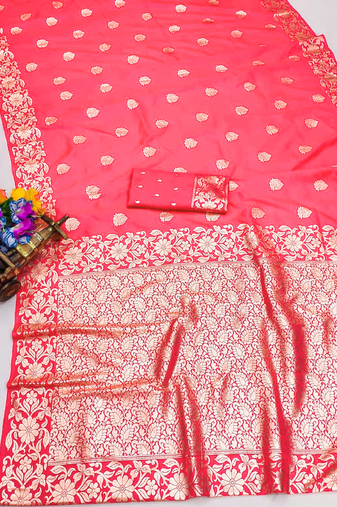 peach art silk zari woven saree with blouse