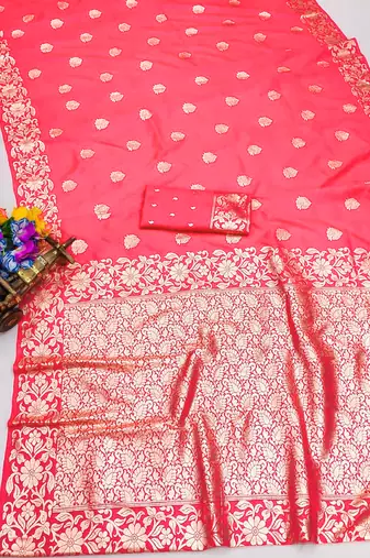 peach art silk zari woven saree with blouse
