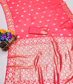 peach art silk zari woven saree with blouse