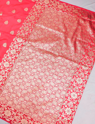 peach art silk blend zari woven saree with blouse 2