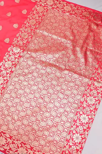 peach art silk blend zari woven saree with blouse