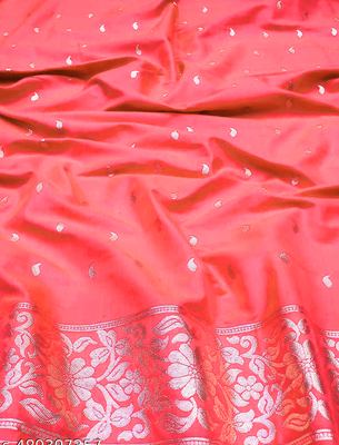 peach art silk blend zari woven saree with blouse 3