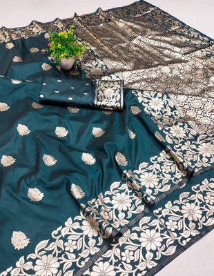 blue art silk blend zari woven saree with blouse 1