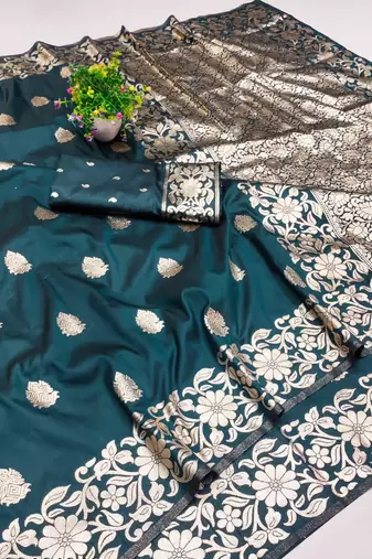 blue art silk zari woven saree with blouse