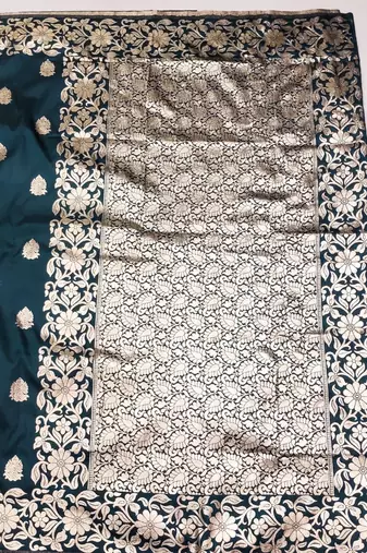 blue art silk blend zari woven saree with blouse