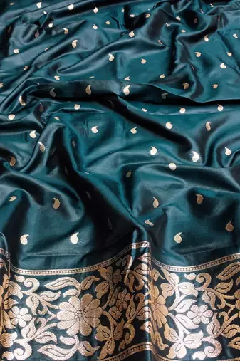 blue art silk blend zari woven saree with blouse