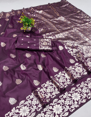 purple art silk blend zari woven saree with blouse 1