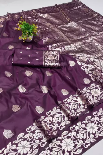 purple art silk zari woven saree with blouse