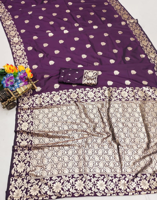 purple art silk blend zari woven saree with blouse 2