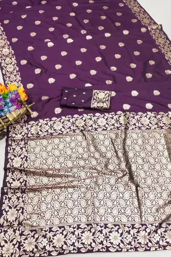 purple art silk blend zari woven saree with blouse