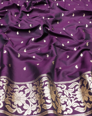 purple art silk blend zari woven saree with blouse 3