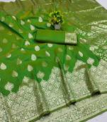 parrot green art silk zari woven saree with blouse