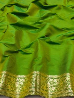 parrot green art silk blend zari woven saree with blouse 3