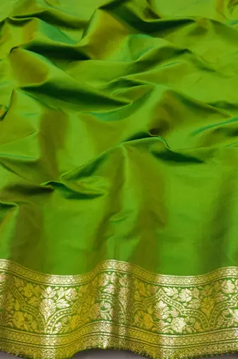 parrot green art silk blend zari woven saree with blouse