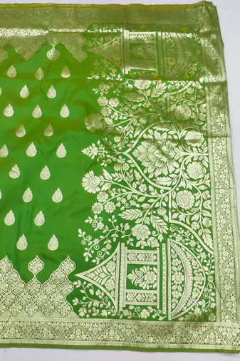 parrot green art silk blend zari woven saree with blouse