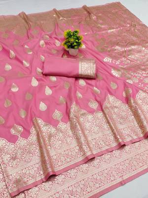 gajri art silk blend zari woven saree with blouse 1