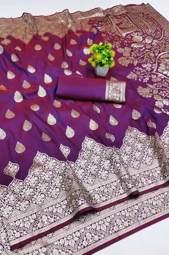 wine art silk zari woven saree with blouse