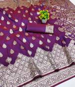 wine art silk zari woven saree with blouse