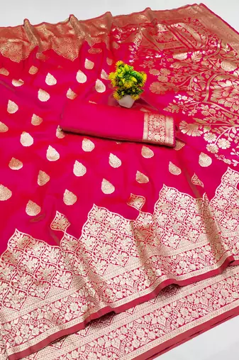 rani pink art silk zari woven saree with blouse