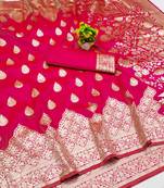 rani pink art silk zari woven saree with blouse