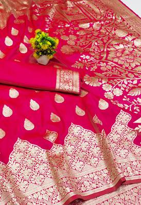 rani pink art silk zari woven saree with blouse 2